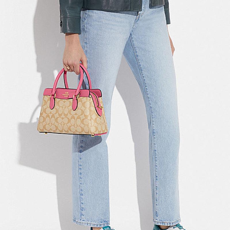 New COACH Darcie Cow Leather Shoulder Bag, Crossbody Bag, Handbag Mini Women's Khaki & Pink CH174-IMVGK