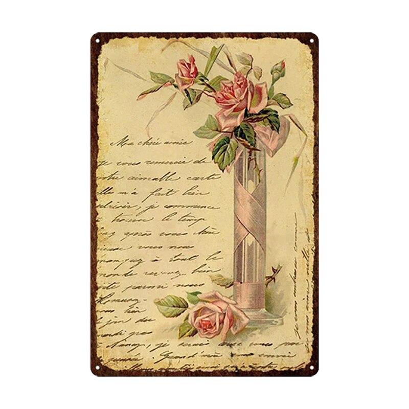 Flowers Metal Tin Sign Retro Plates Rose Peony Lavender Art Plaque Vintage Poster Garden Room Home Wall Decor Gift