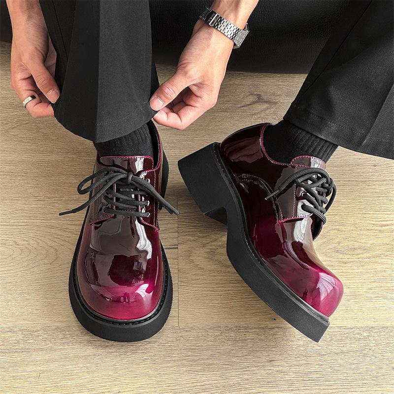 Mickey casual leather shoes big head thick sole inner heightening personality 9522 discoloration gray, brown, red, purple-J