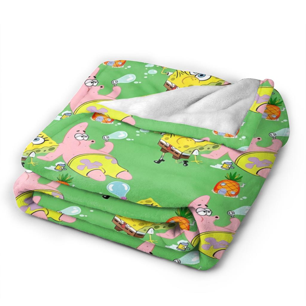 SpongeBobs Green Pineapple Tile Flannel Blankets Autumn Warm Throw Blanket for Girls Boys Couch Bed Bedspread Sofa Bed Cover