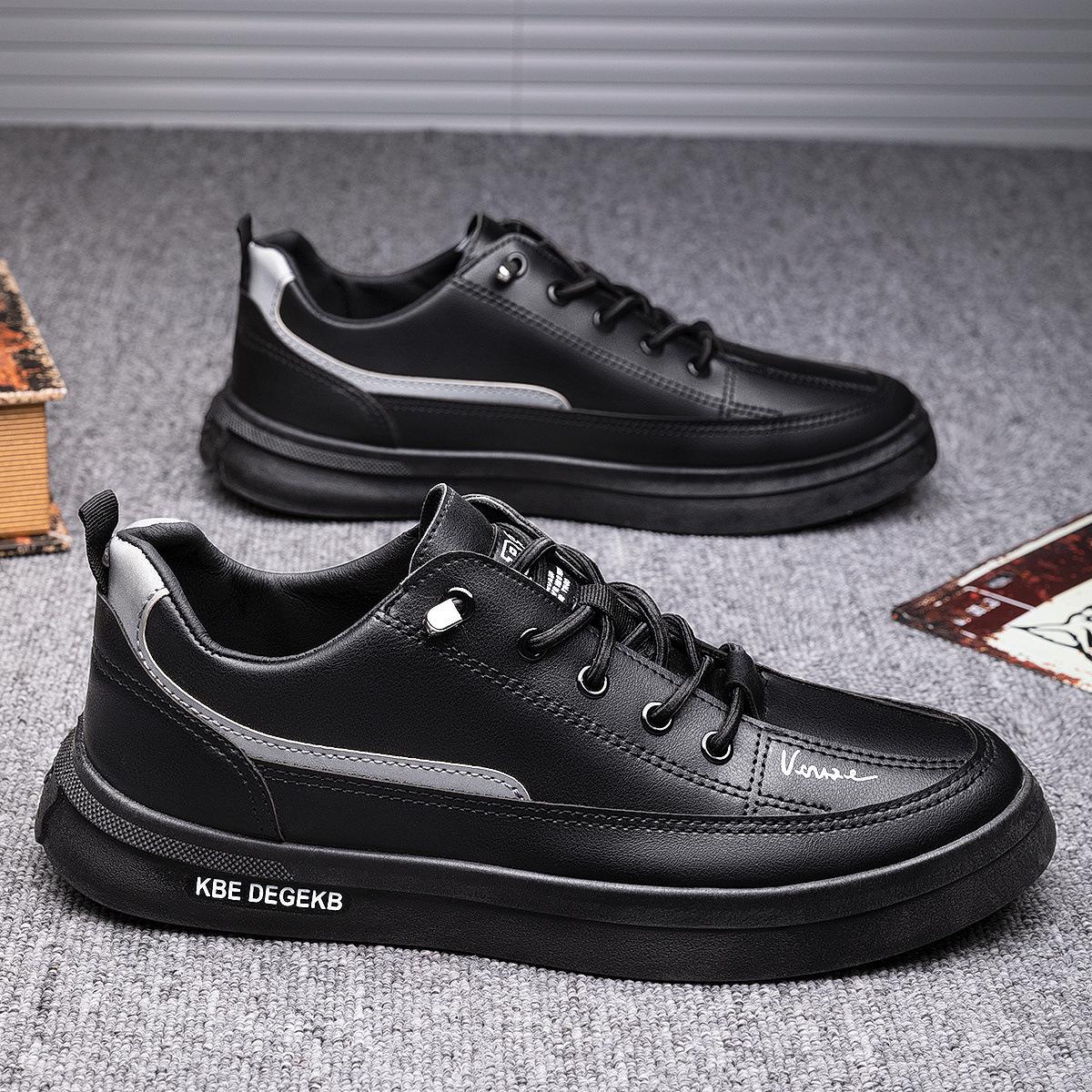 

Board shoes men s casual fashion versatile soft sole non-slip new leather surface low-top breathable white shoes trend Korean version 39 чорний