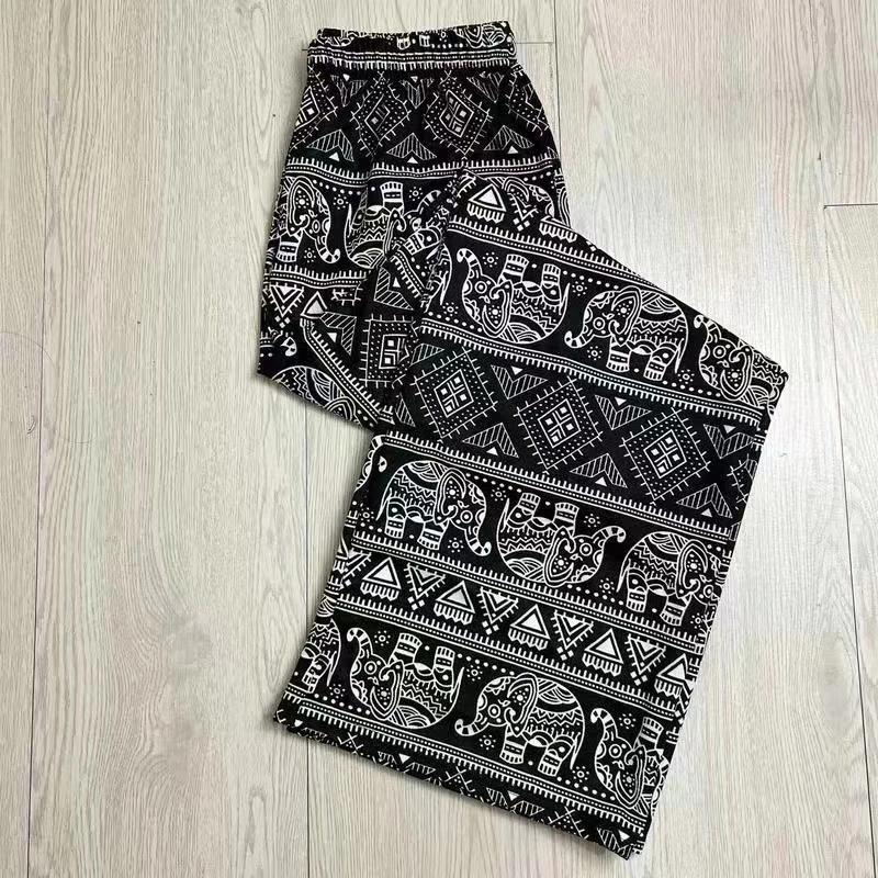 Elefanten Hose Lang Weites Bein Verstellbarer Elastischer Bund Riemen Unisex Damen Herren Druck Thailand Lässig Streetwear Strand Boho Retro Vintage