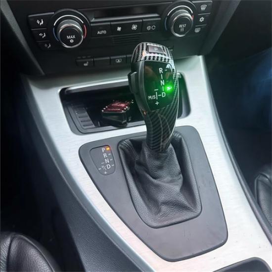 Luxury Black Silver ABS Carbon Fiber LED Gear Shift Knob Upgrade For BMW 3 E90