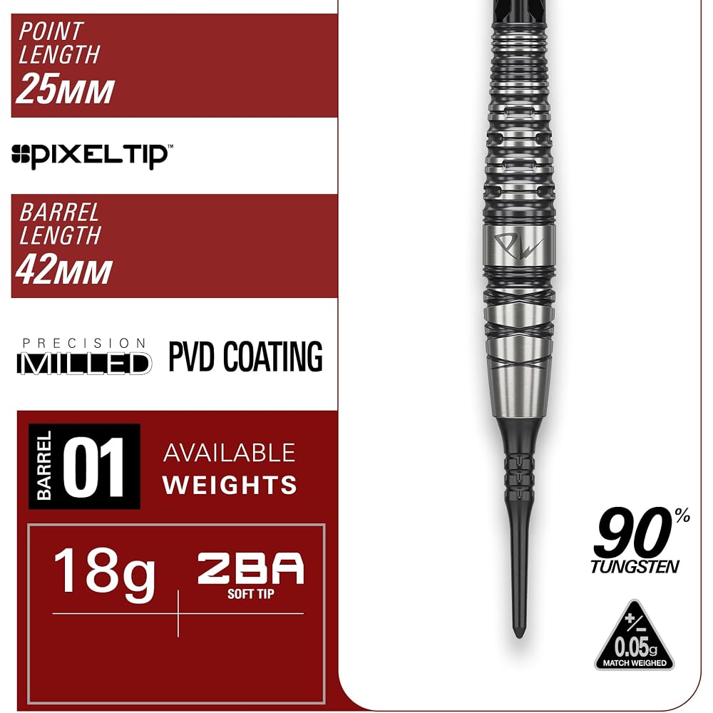 Target Japan Black Marque PW 2.0 90% Tungsten Soft Tip Darts Set 18g 2BA Black