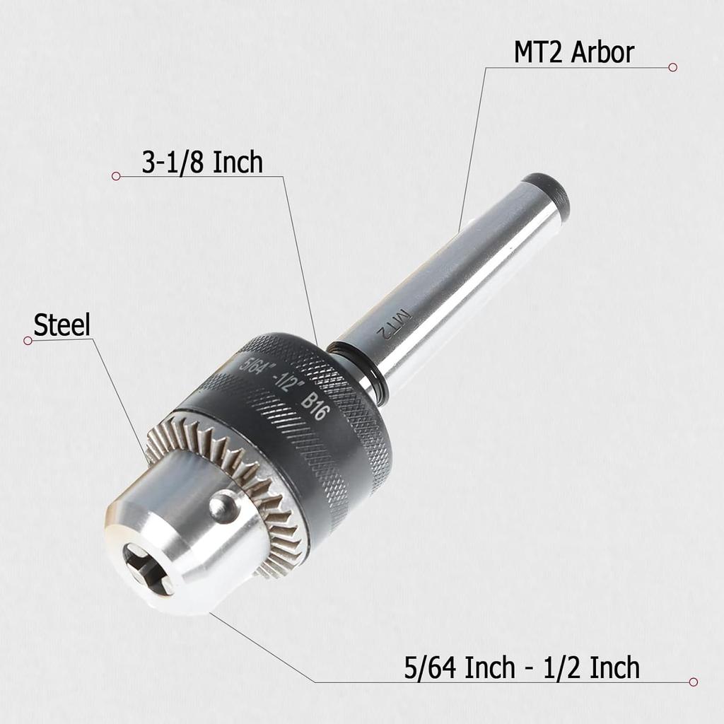 findmall 5/64 Inch - 1/2 Inch Mini Metal Lathe Tail Stock Drill Chuck Tool With MT2 Arbor Fit for CNC Lathe Milling Drill Machine