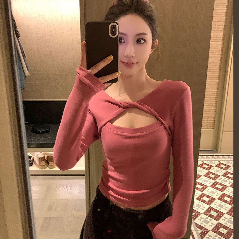 Pure Desire Style Women s Slimming Long-Sleeve Crop Top - Versatile Autumn/Winter Base Layer Extra Large малиновый розовый