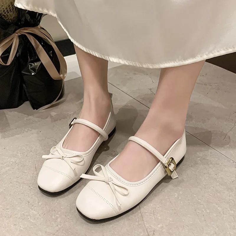 Women's Flat Shoes Autumn New Round Head Shallow Mouth Butterfly Knot Light Non-slip Single Shoes