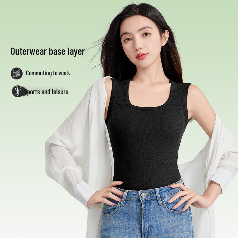 Women's Cooling Wide-Shoulder Tank Top with Chest Pad, Antibacterial Tencel Cotton, Summer Innerwear