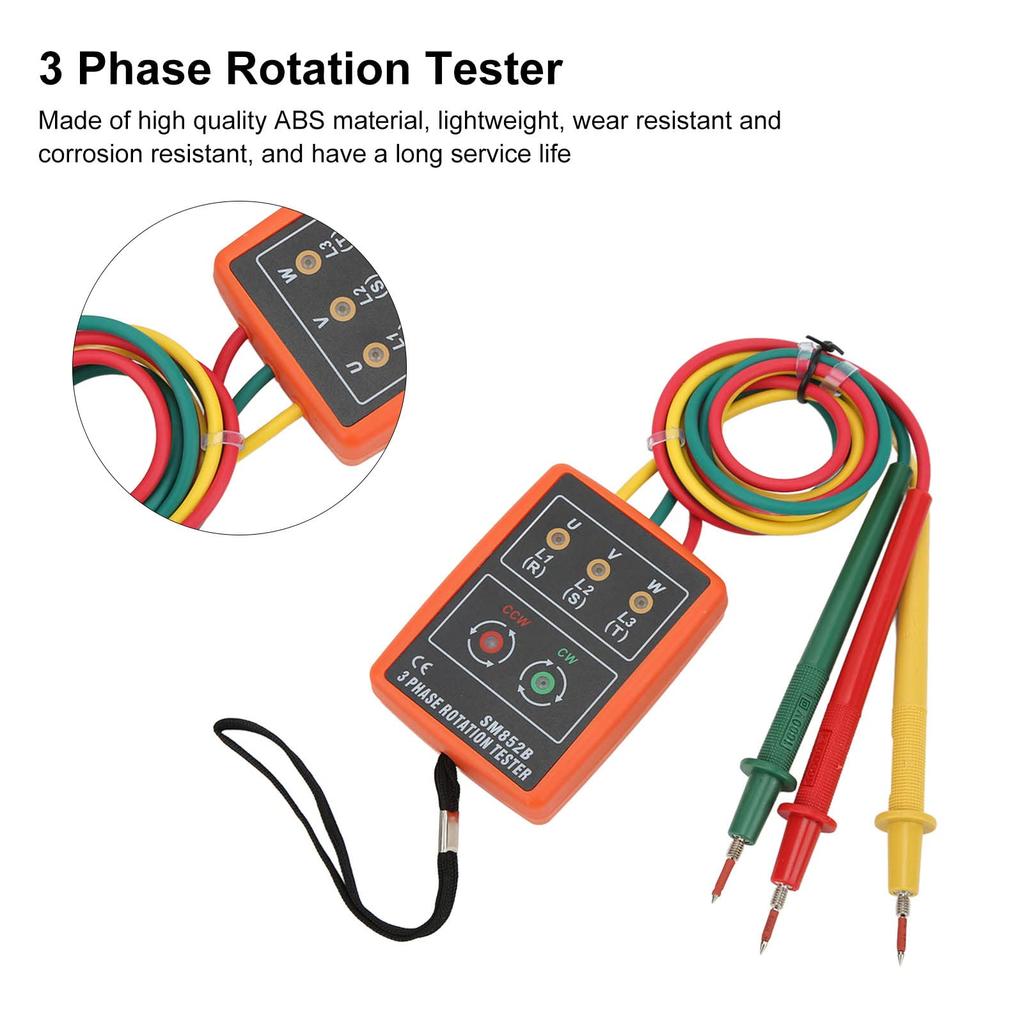 Three-phase AC phase sequence tester, non-contact buzzer, 3-phase sequence presence rotation tester SM852B AC 60~600V ABS