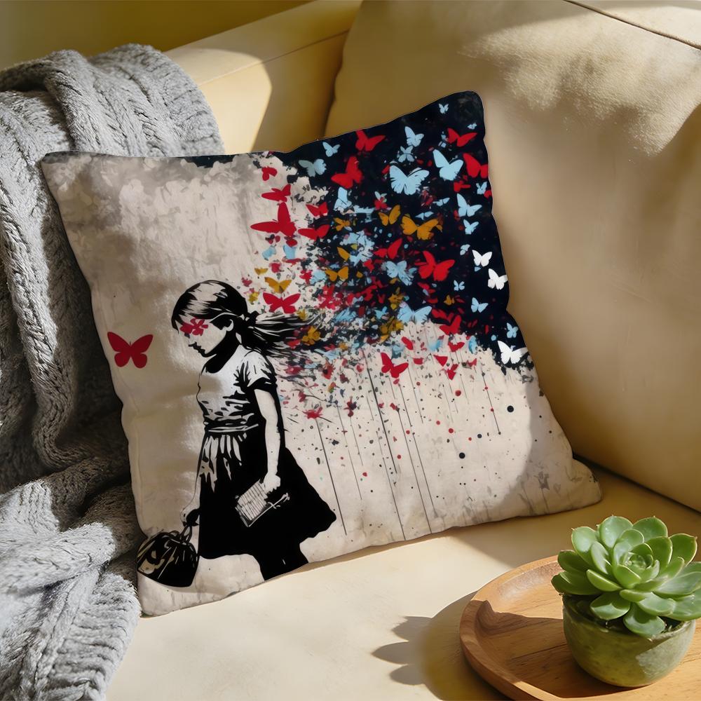 

Cushion Cover Washed Linen Soft Breathable Decorative Case for Sofa Home Pillow cover Banksy Street Graffiti Art 30x30cm