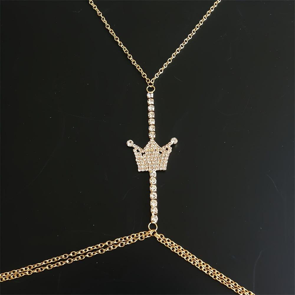 Chaîne de Corps en Diamant pour Femmes Chaîne de Cou Couronne en Strass Mode Européenne et Américaine Club de Nuit Chaîne de Poitrine Sexy