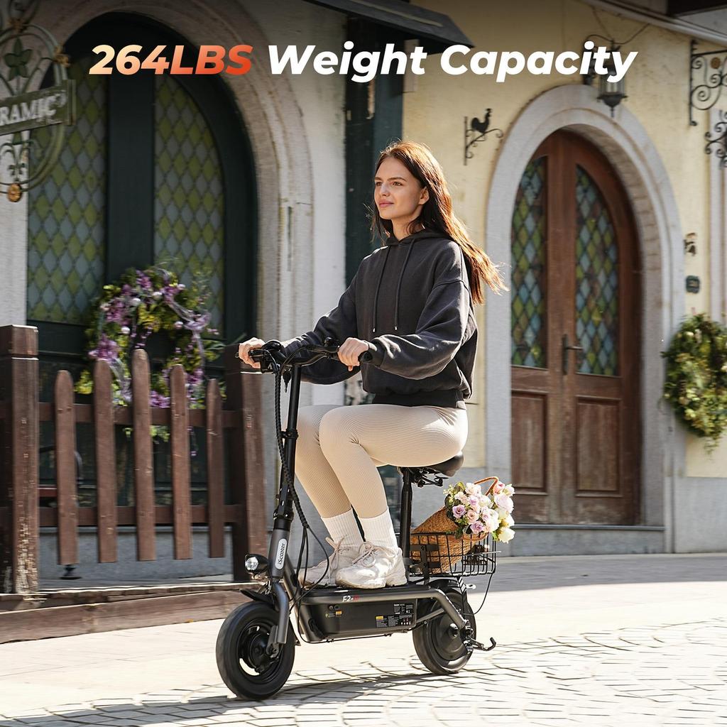 iScooter F3 Electric Scooter 48V 13Ah Battery, 1000W Motor, 50-60KM Range, 10 Inch Pneumatic Tires Foldable Scooter with Seat and Basket