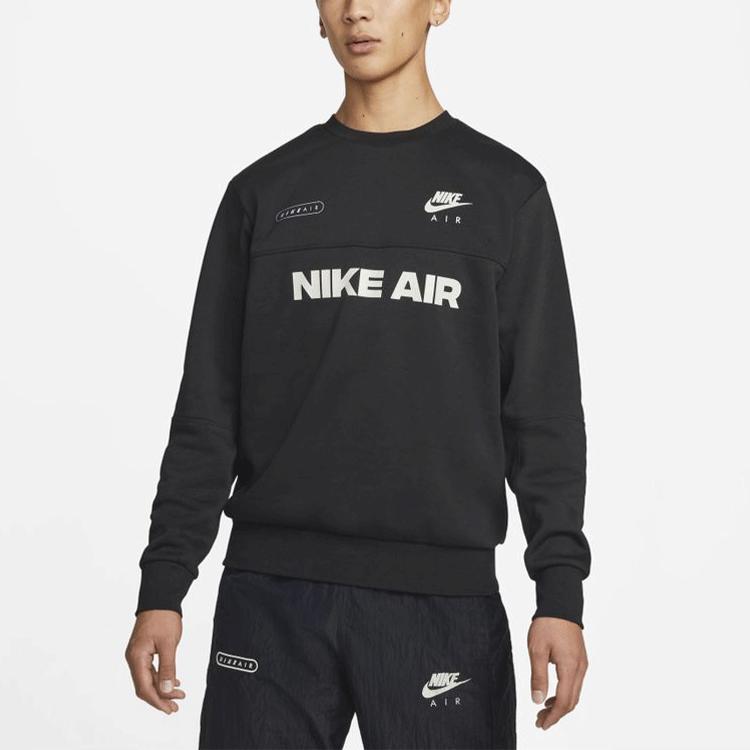 Nike Brushed Back Fleece Crew Sweatshirt With Letter Logo Print Men Tops Black DM5208-010