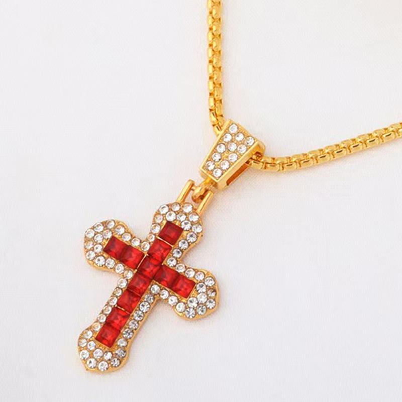 Cross with Diamond Pendant Necklace Autumn and Winter Long Sweater Chain Street Hip Hop Necklace