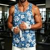 Men's Casual Hawaiian Print Outdoor Sports Tank Top Sleeveless Crew Neck Summer Beachwear Lightweight Breathable Fabric