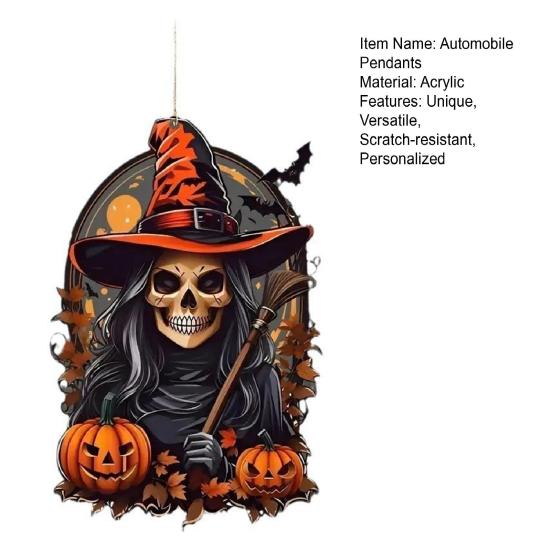 Pumpkin Witch Pendant Decorative Car Rearview Mirror Hanging Charm Acrylic 2D Halloween Christmas Party Decoration
