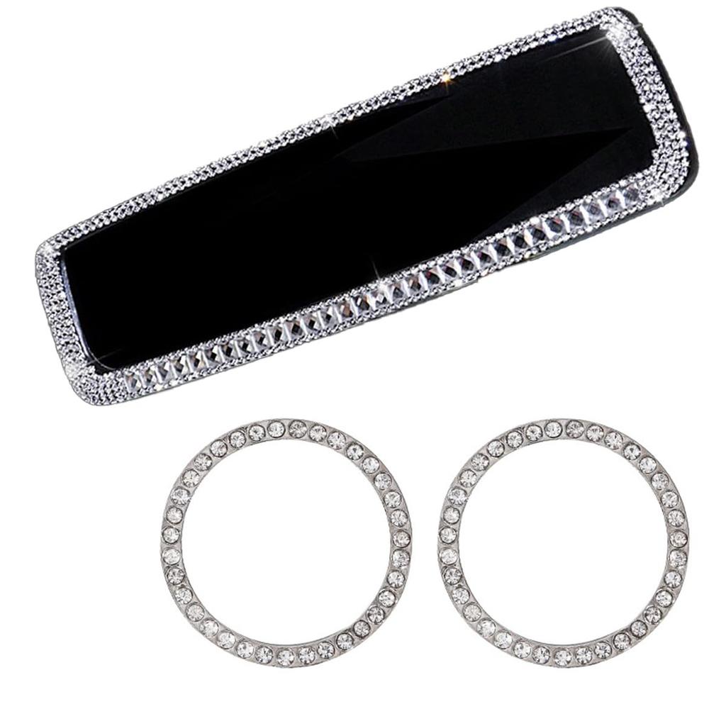 SAUDÁVEL Espelho Retrovisor do Carro Anel Botão de Partida do Motor Prata Acessórios + (2 pedaços)