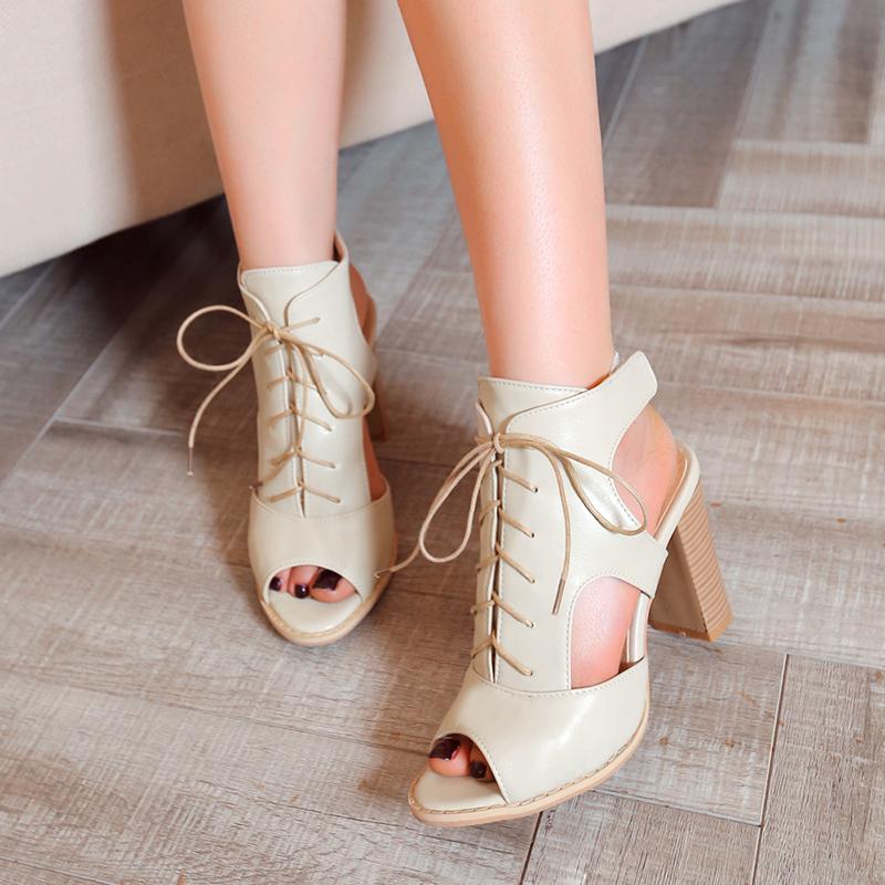 Women's high-heeled sandals summer new thick-heeled fish mouth shoes large-size Roman sandals