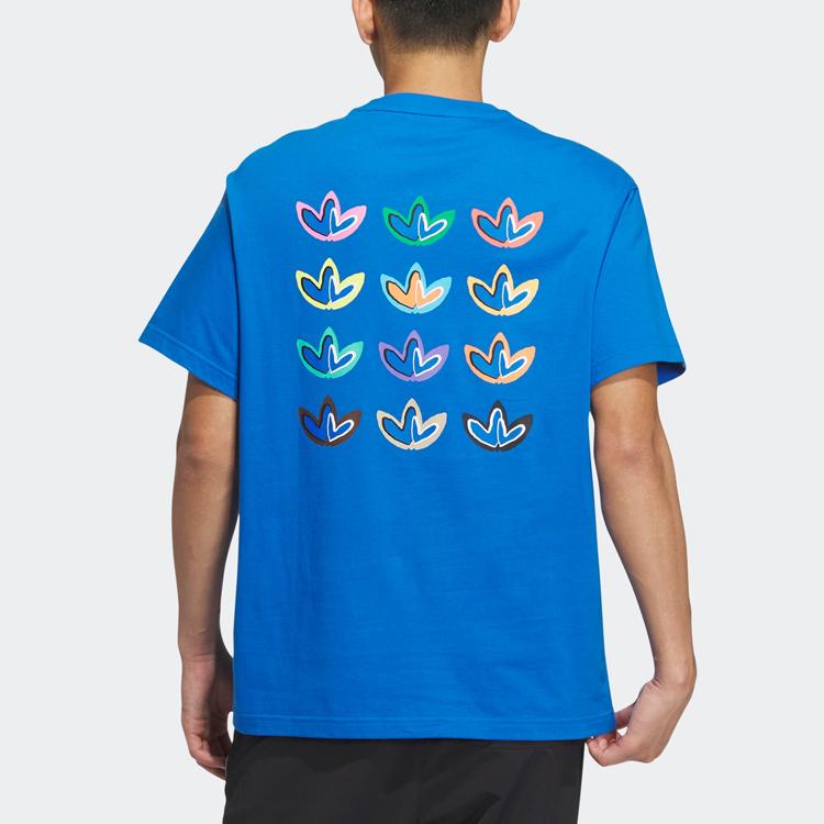 Adidas Originals Trefoil Special Edition Printed Back Crew Neck Short Sleeve T-Shirt Unisex Tops Bird-Feather-Blue IK8652
