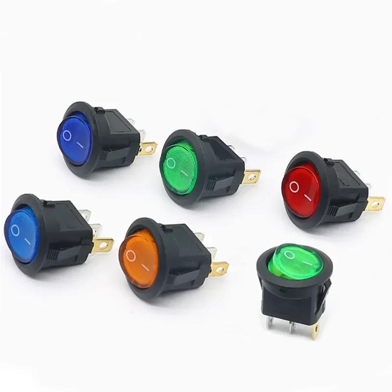 4/8Pcs KCD1 Automobile Round Power Switch Button 12V/220V 3Pin ON/OFF KCD1 Rocker Switch 16A 12V 4-color Led Light