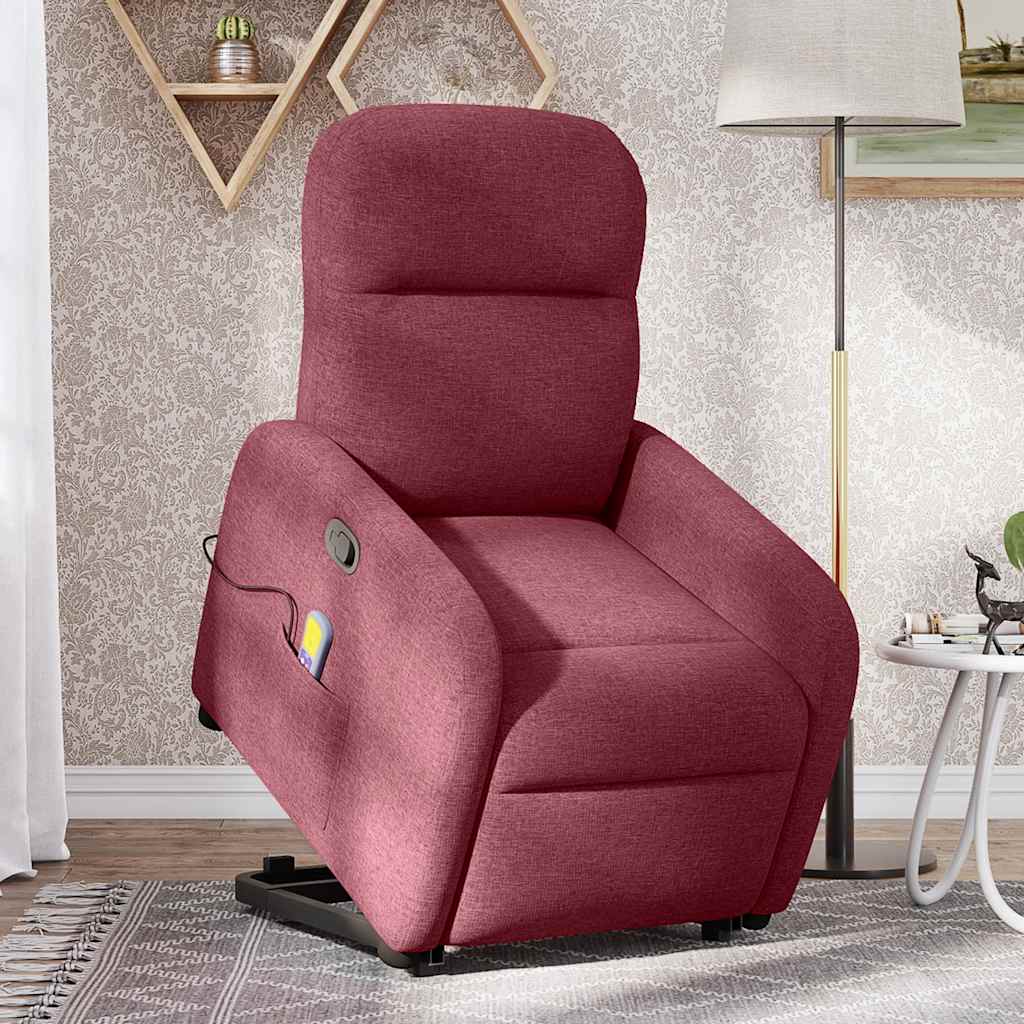 Vidaxl Lift and Massage Armchair, Reclining, Burgundy, Fabric Upholstered
