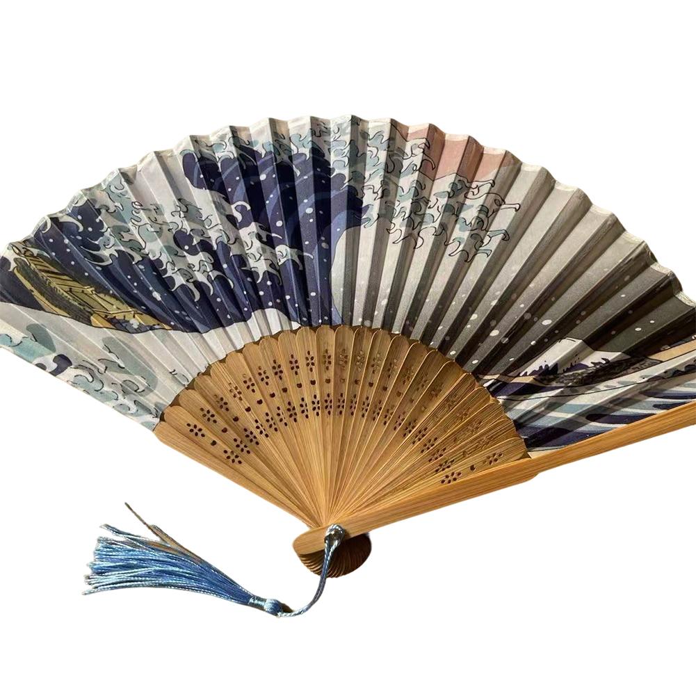 

Japanese Folding Fan Handmade Decorative Kanagawa Wave Foldable Fan Handheld Vintage Hand Fans Ancient Style Folding Fan