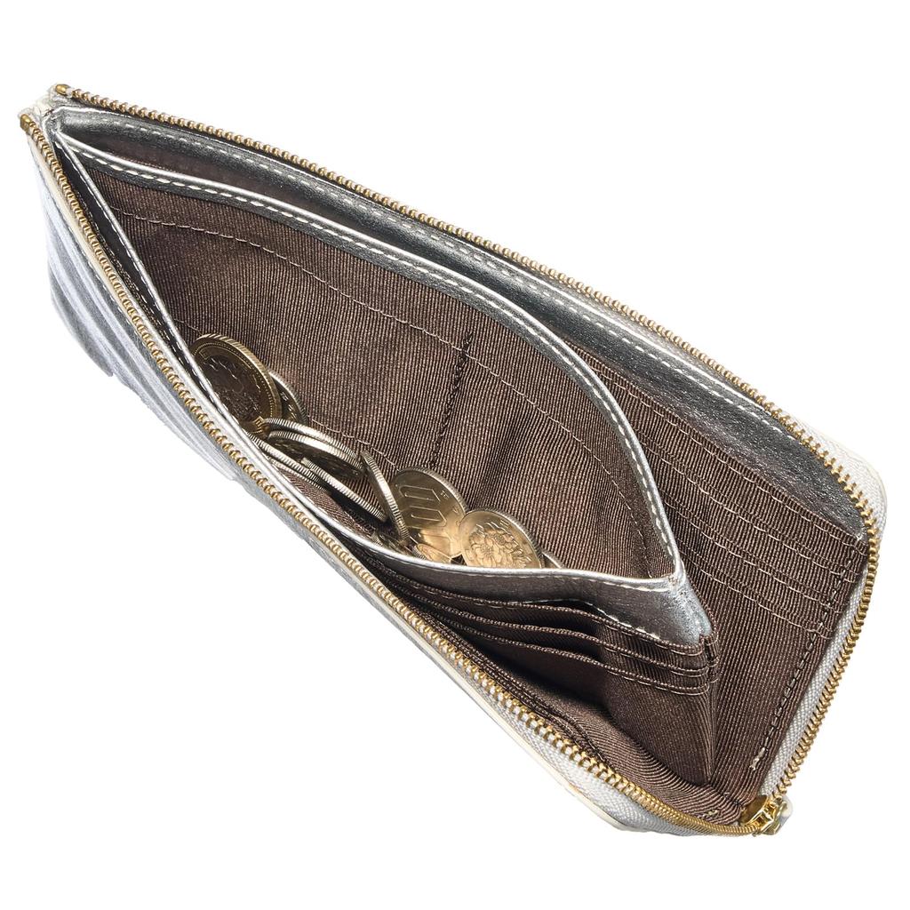 [VOICE] Graffiti Italian Cowhide Leather Women's Ultra-Thin L-Zip Long Wallet in Silver, Gift Boxed