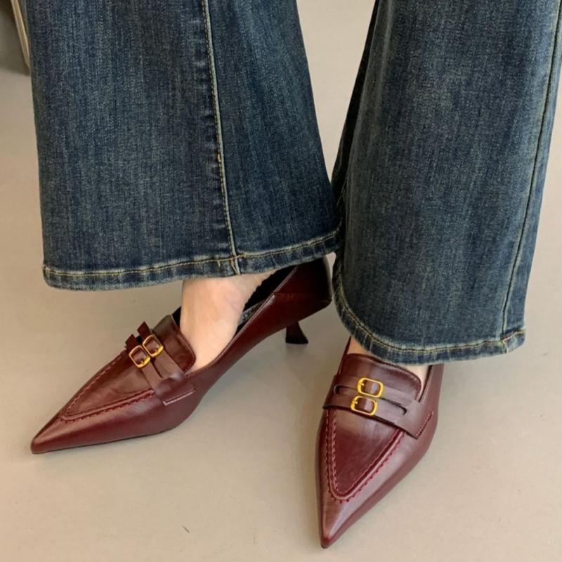 

Модные женские кожаные туфли-лодочки с острым носком 2025 новый стиль высокое качество элегантные мягкие удобные повседневные мокасины профессиональная обувь-лодочки 39 красный