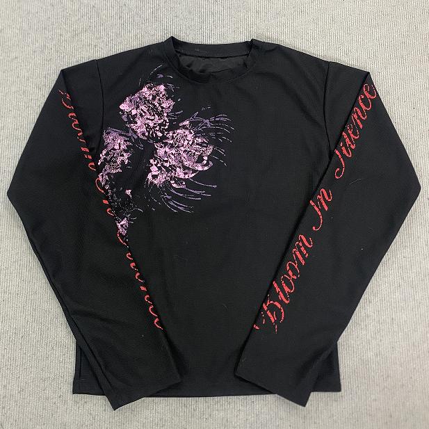 European American Dark And Style Spring Floral Print Long Sleeved Mens And Womens Loose Round Neck Top