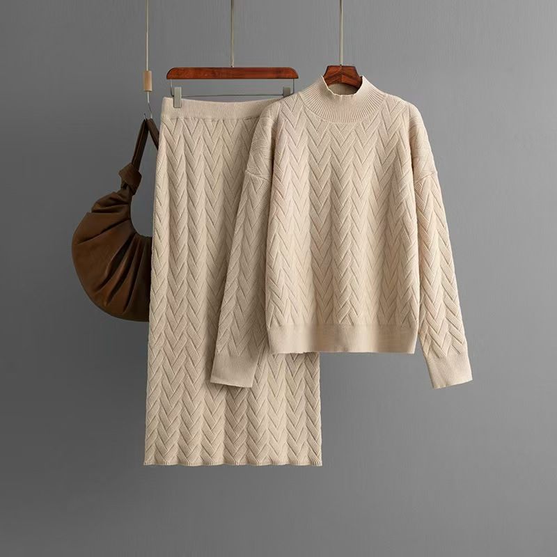 Fashion Wind New Arrival Fashion Half Turtleneck Knitting Sweater Skirt Suit Sweater and Skirt Set