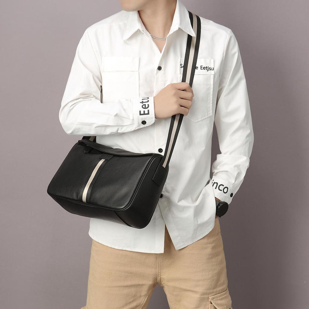 Leather Men's Single-shoulder Crossbody Bag, Simple Men's Bag, Large-capacity Multi-functional Fashionable Shoulder Bag