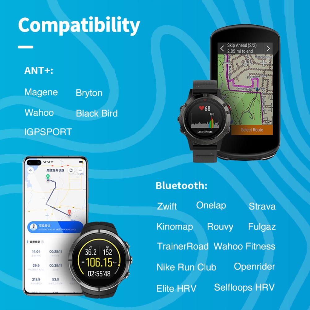 

Нагрудный ремень для измерения пульса 4.2 ANT+ Bluetooth IP67 водонепроницаемый датчик сердечного ритма для езды на велосипеде чёрный