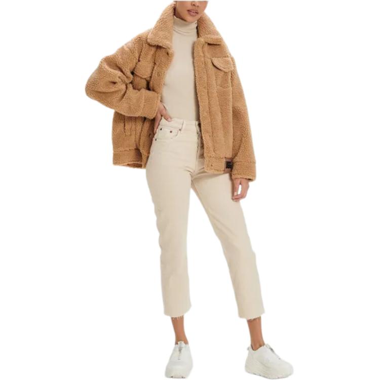 UGG Jednobarevná s klopami Jednořadé S dlouhým rukávem Dámské bundy Světle hnědá 1113951-CAM