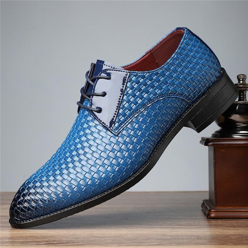 Trend New Luxury Designer Knit Patent Leather Lace Up Derby Shoes For Men Casual Business Formal Dress Footwear Zapatos Hombre