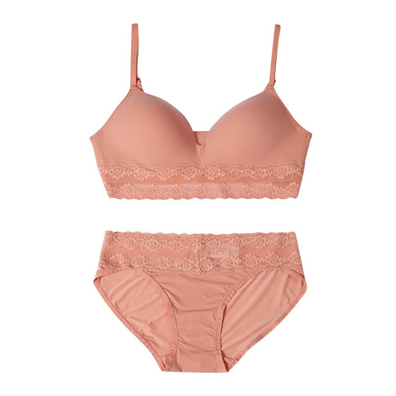 Women's Seamless Underwear Set for Small Chest Push-up Bra Without Underwire Comfortable and Breathable Lace Panties