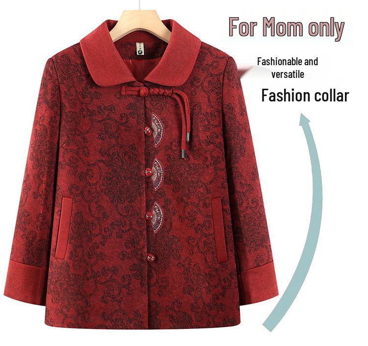 Chinese Style Spring/Autumn Lapel Jacket for Middle-Aged Women (Sizes 60-70)