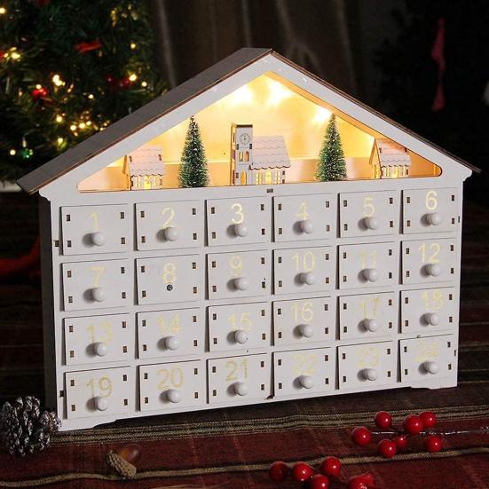 

Empty Advent Calendar Wooden Advent Calendar House with 24 Empty Drawers LED Lighted A