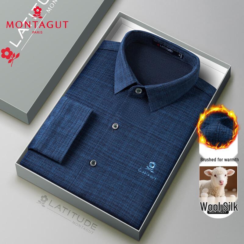 

MONTAGUT Men s Fine Wool Silk Blend Long-Sleeve Comfort Shirt 50