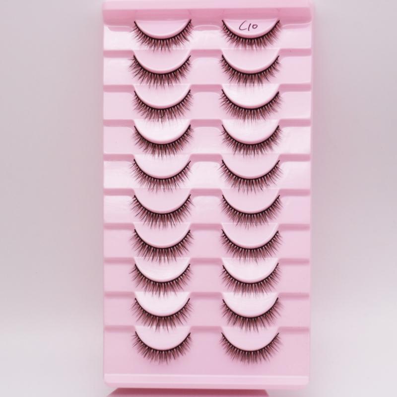 Low Price Glitter Lashes Natural Fluffy Half Lashes Faux Mink Korean Pbt Fiber 10 Pairs 12mm Mink Eyelashes