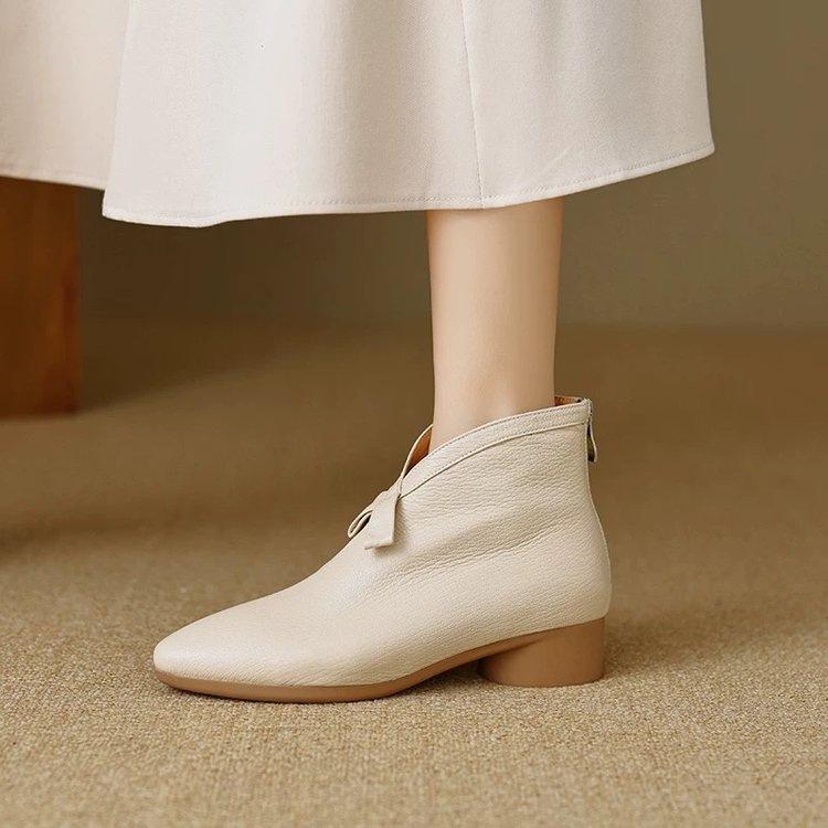 French bow velvet short Martin boots autumn and winter soft leather soft sole thin boots v small ankle boots