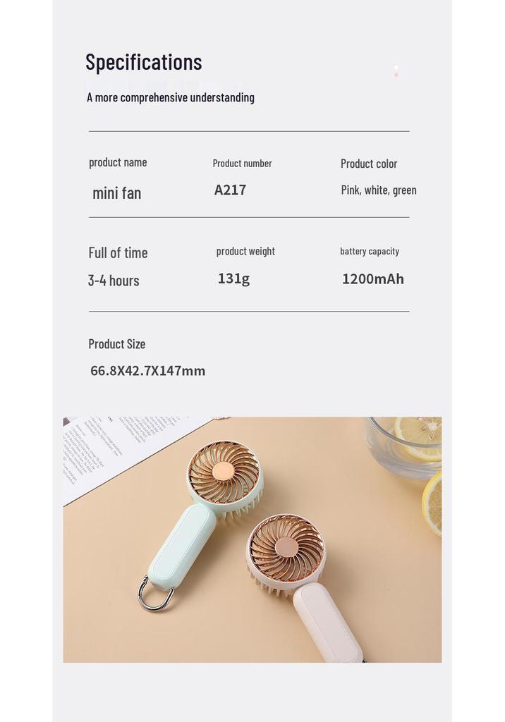 Portable USB Rechargeable Handheld Mini Fan for Students and Hiking