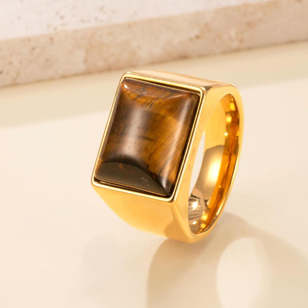 Edelstahl Tigerauge Geometrisch Retro Partnerring