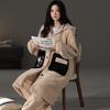 nightgown women's buckle autumn and winter thickened fleece flannel long pajamas coral fleece thermal bathrobe morning gown with pants