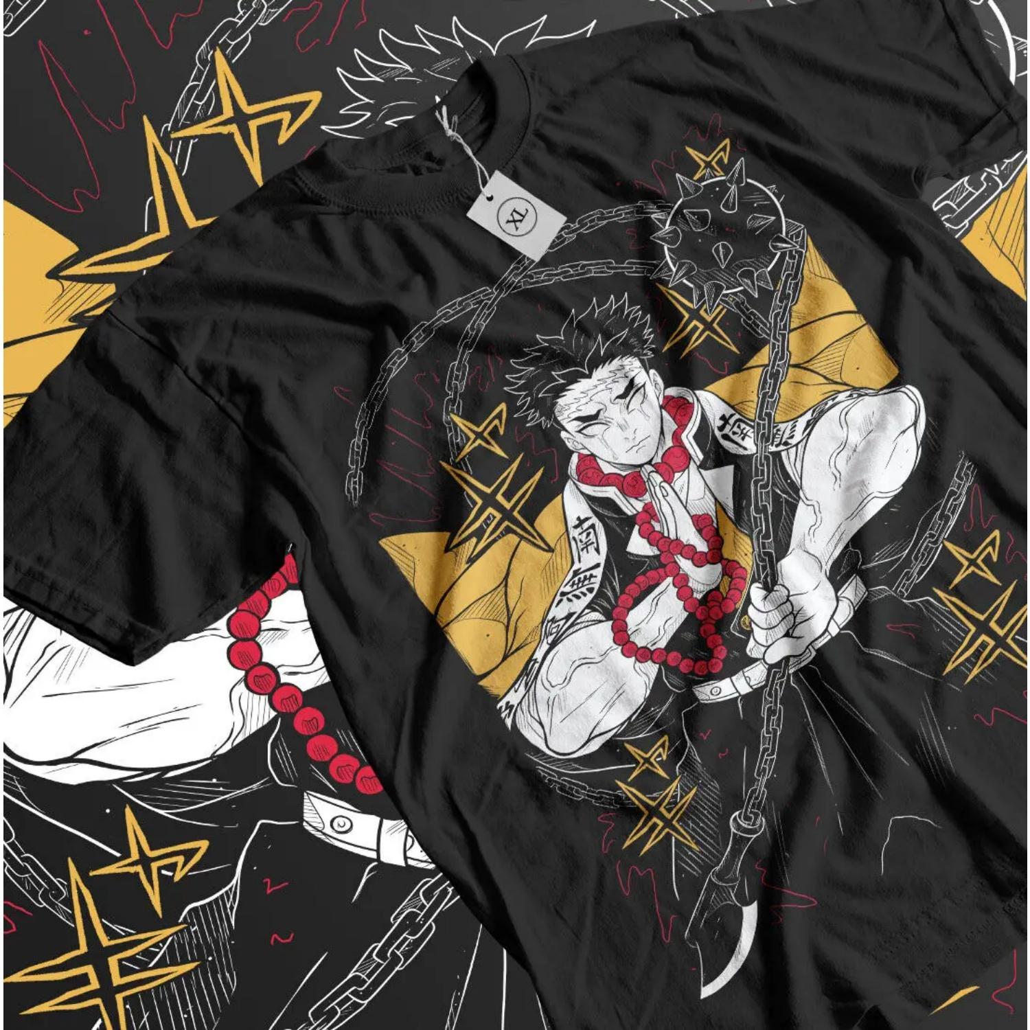 

Футболка Гёмэй Химэдзима Каменный Хасира Ужасы Аниме Стол Истребитель Демонов Подарочная Футболка S чёрный