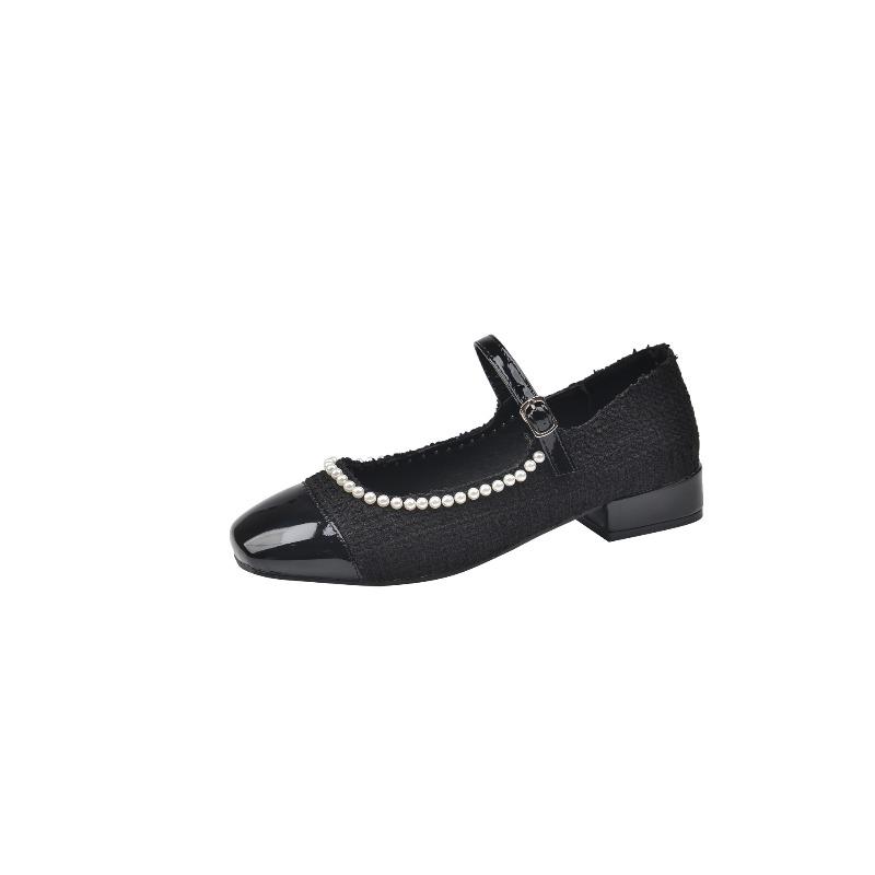 Shallow single shoes, women s heel shoes, leather shoes, short Mary Jane single shoes, women s new pearl spring and autumn temperament 39 чёрный