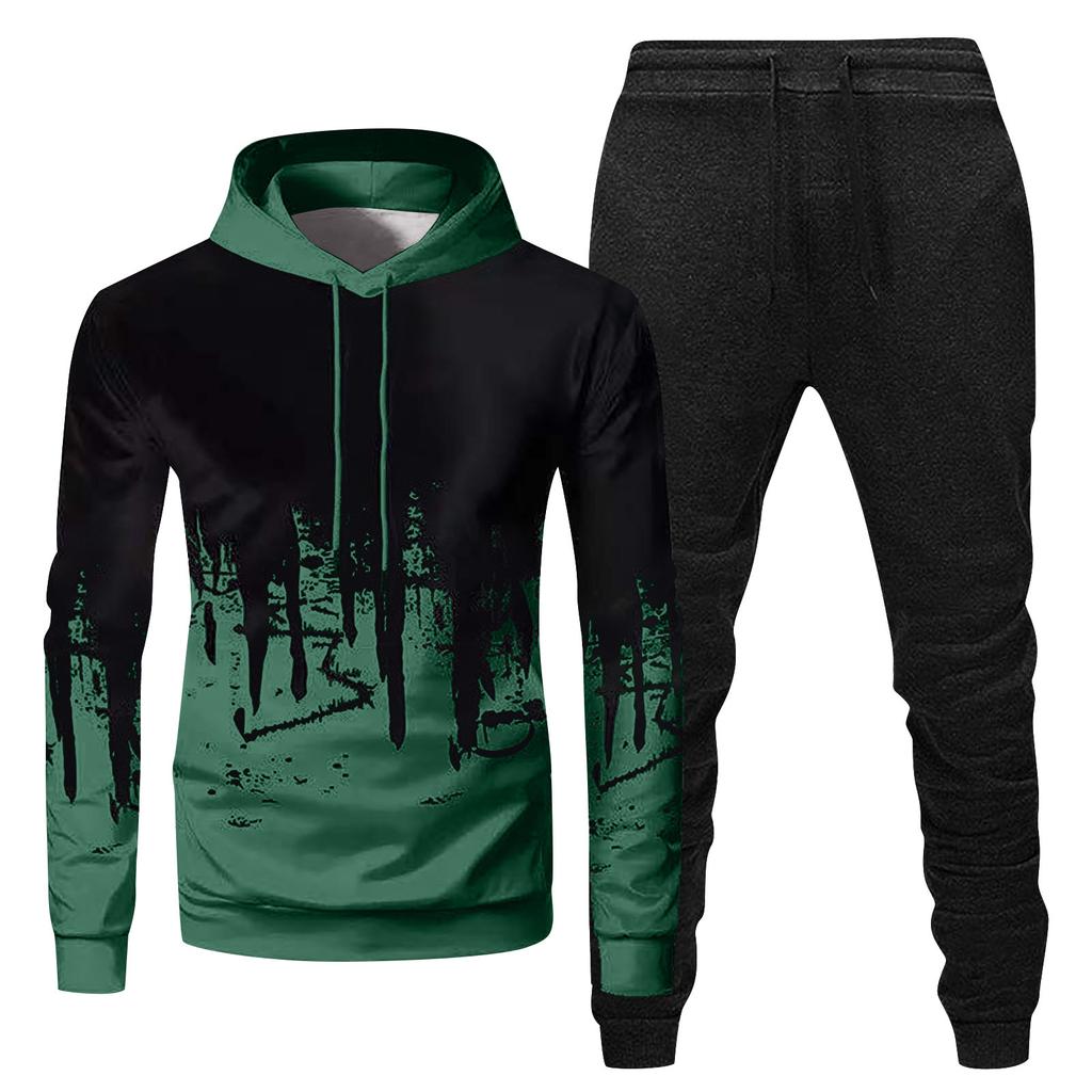 Herren-Sport-Trainingsanzug mit Kapuze, Unisex, zweiteilige Lauf-Outfits, Langarm-Pullover, Hoodies, Sweatshirt + Jogginghose