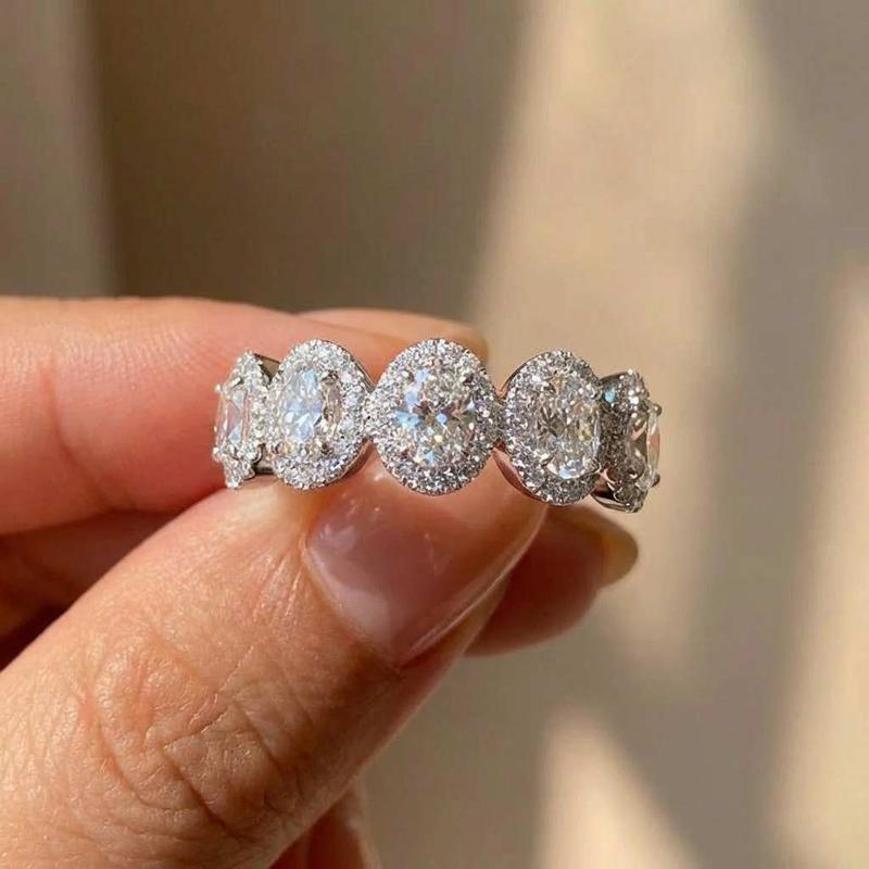 

925 Sterling Silve Chic Female Rings Luxury Paved Oval Cubic Zirconia Sweet Women Finger Accessories for Party Fashion Zircon 5 медный