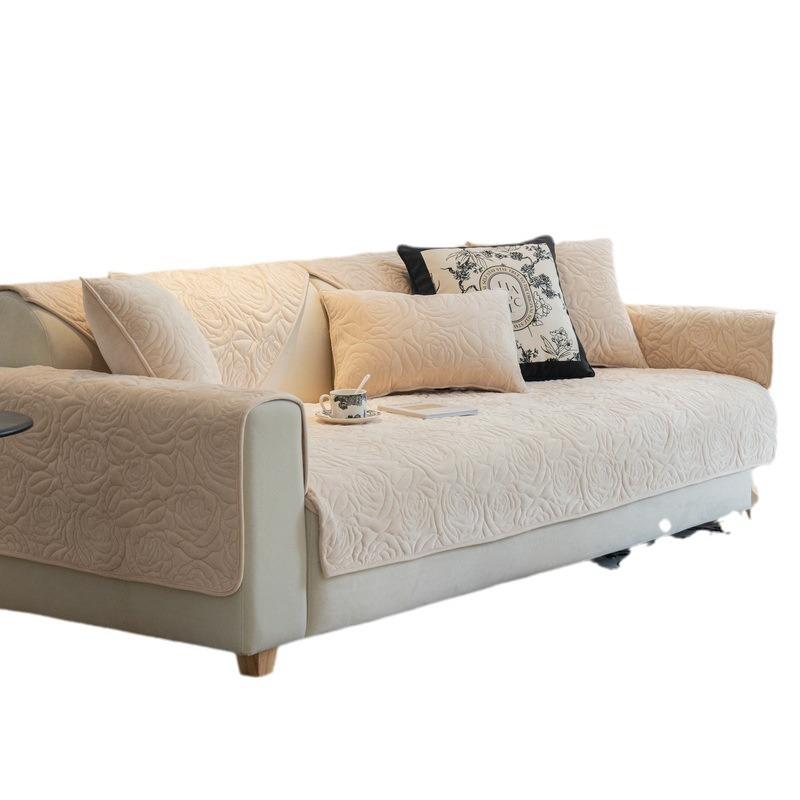 Simple Sofa Cushion Winter Crystal Fleece Short Plush Seat Cushion Cushion Cover Towel Non-Slip Cream White New Sofa Cover
