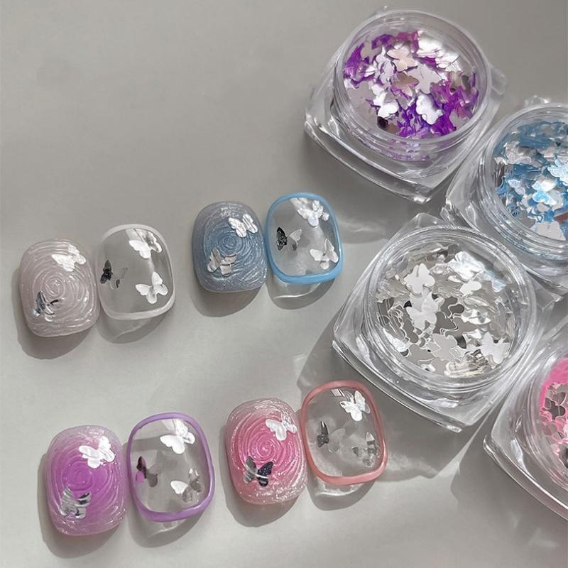 2Pcs Laser Sequin Butterfly Star Glitter Powder Nail Art Accessories Decorations Diy Manicure Tool