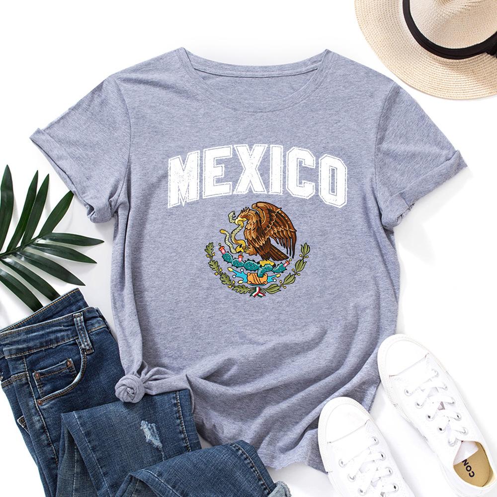MEXICO Pattern Cotton T-Shirt Short Sleeve Round Neck Women 2d Print Tops